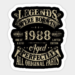 36th Birthday Tee 36 Years Old Vintage Legends Born In 1988 Sticker